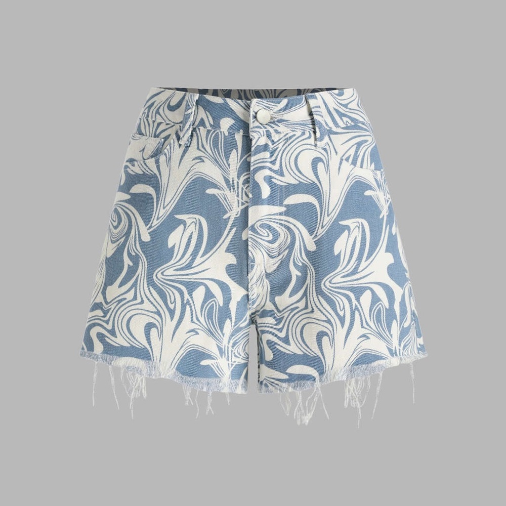 Cider Wave Tassel Denim Mini Shorts